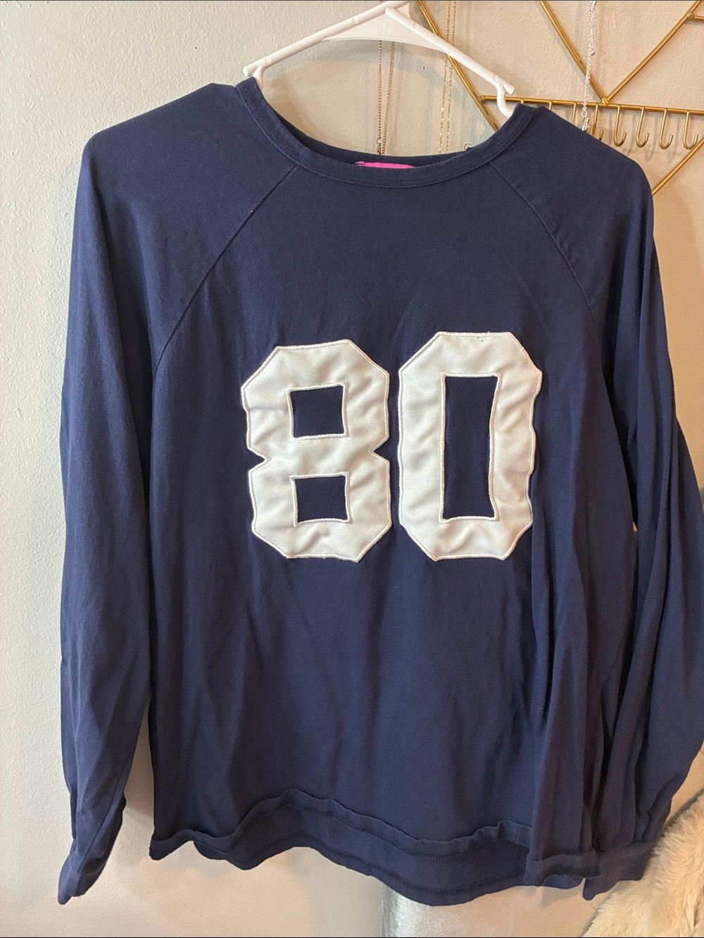 Edikted Navy Long Sleeve Tee with White '80' Applique
